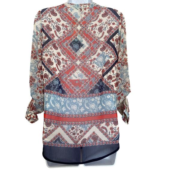 NWT Daniel Rainn Flowy Boho Floral Print Popover Long Roll Tab Sleeves Top XS - Picture 3 of 16